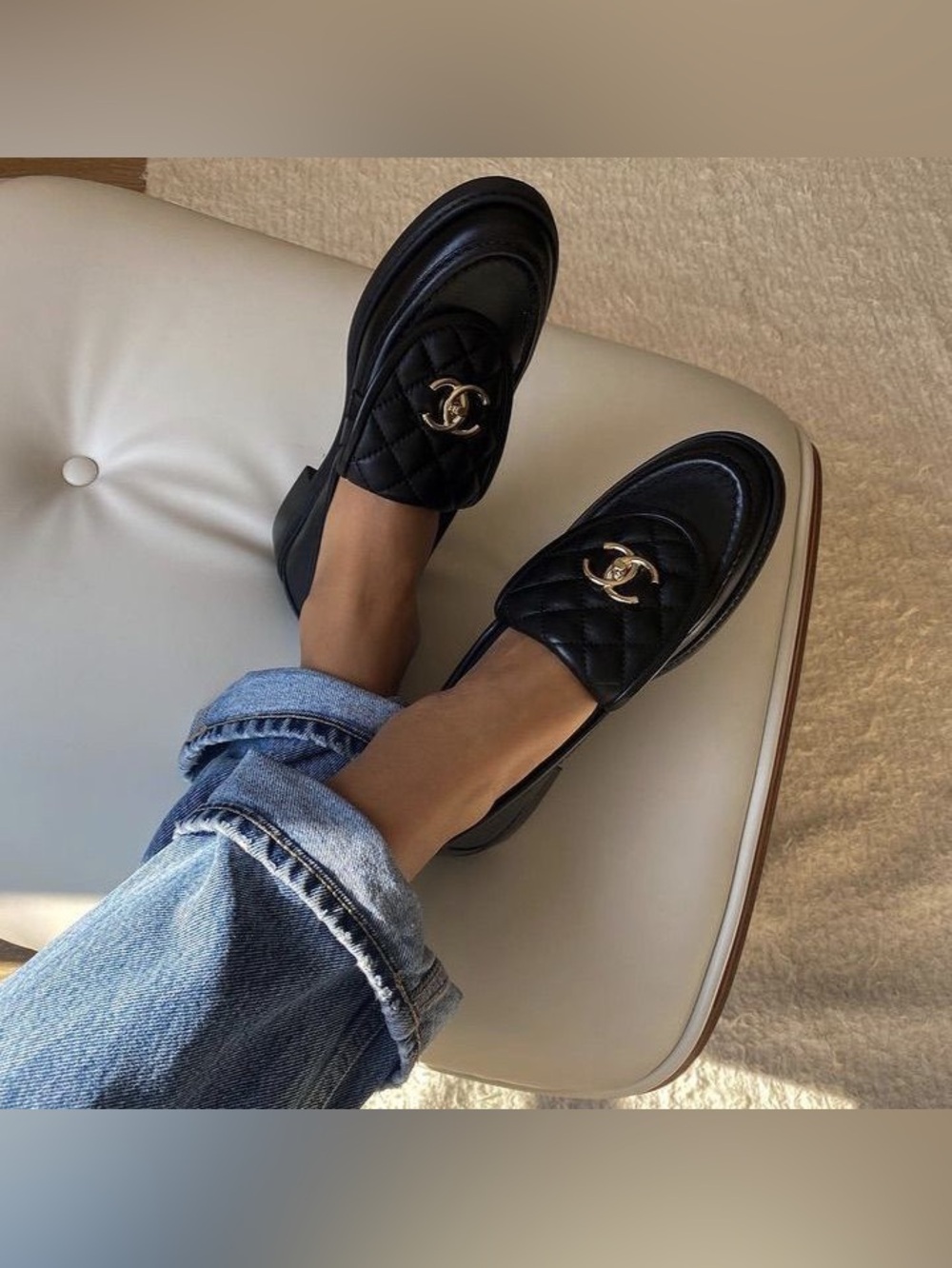 Chanel Lambskin Quilted CC Turnlock Loafers 40 Black